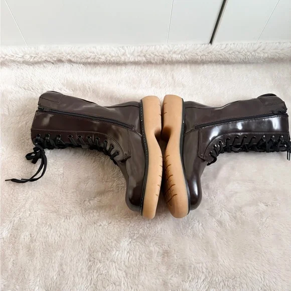 Dream Pairs Glossy Dark Brown Lace-Up Combat Boots - Picture 11 of 17